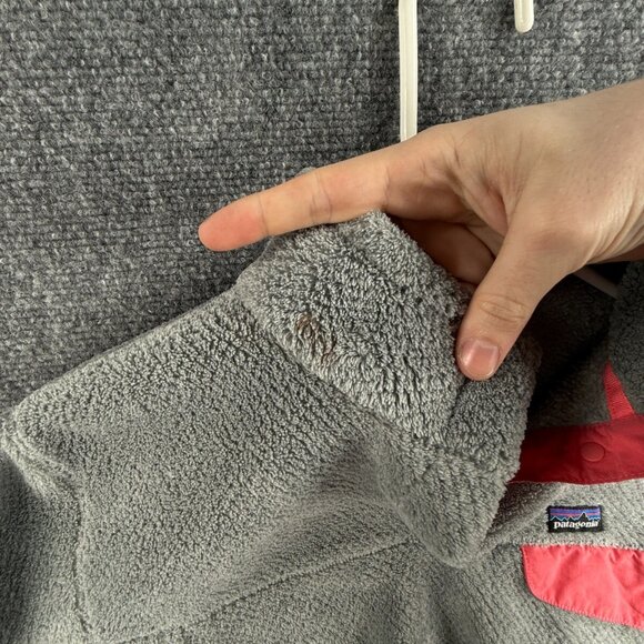 Patagonia Fleece Jacket Girls Youth Size 2XL 16-18 Gray Pink Fuzzy Soft Snap - Picture 16 of 16